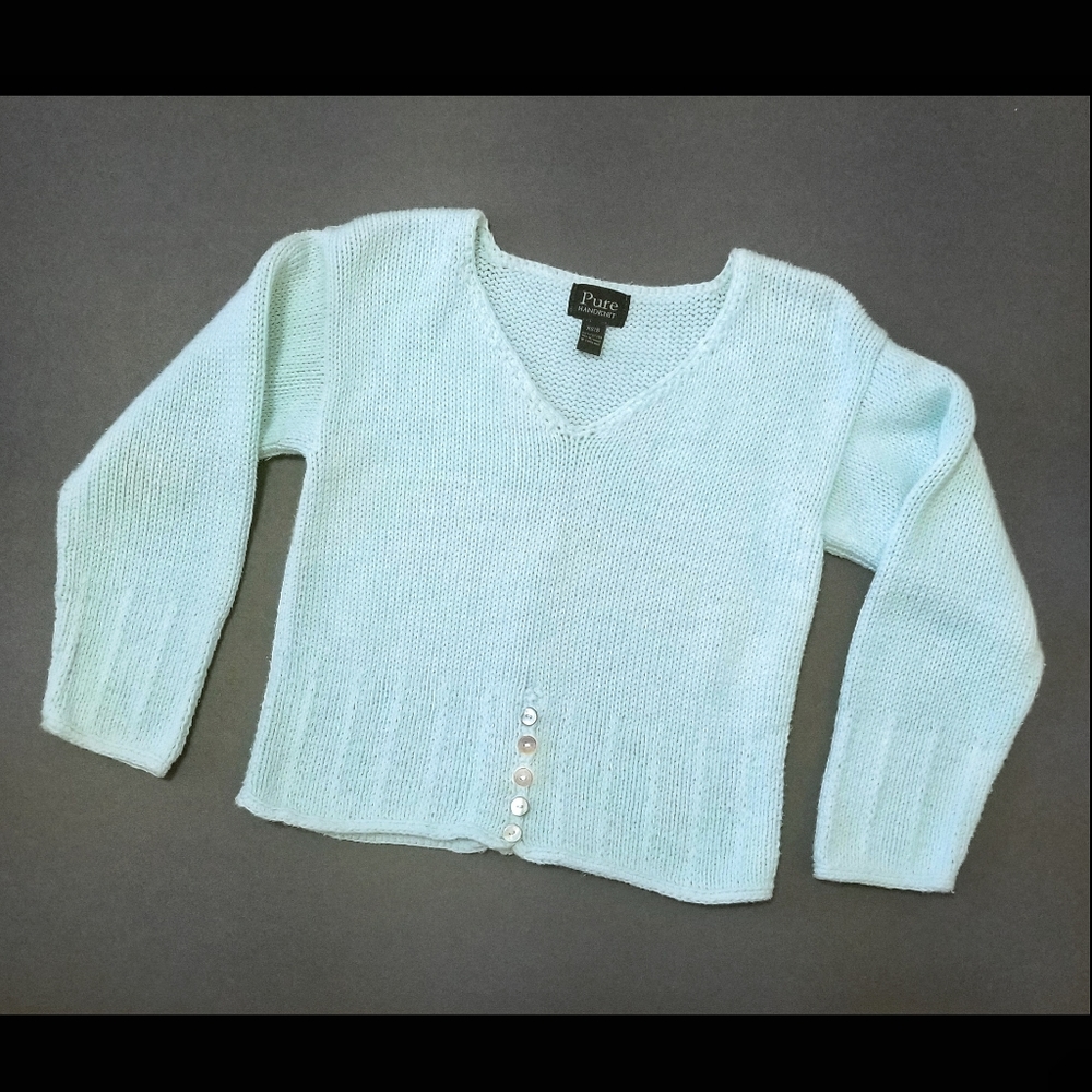 Pure Handknit  cropped light aqua sweater